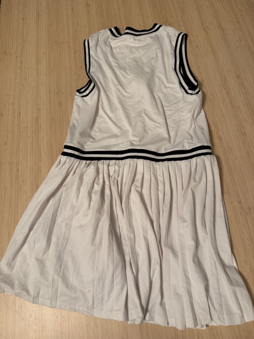 Varley women’s White Pleated Tank Dress with Black Stripe Trim